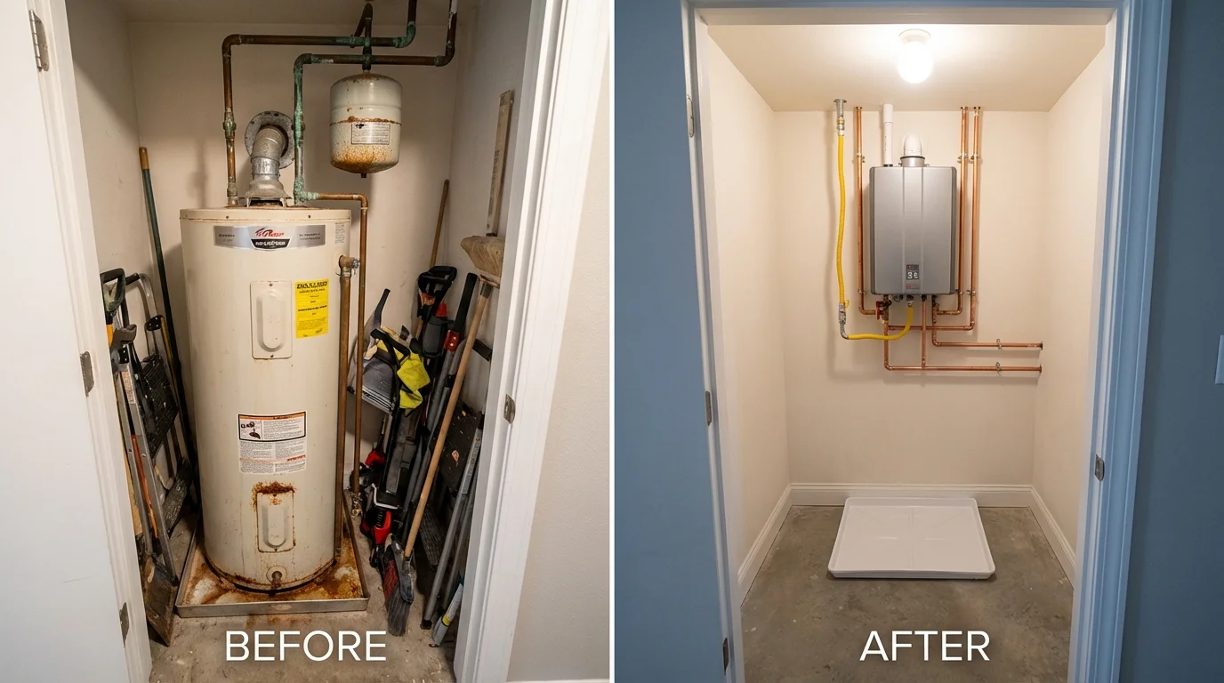 Tank water heater versus wall-mounted tankless unit comparison for Seneca, KS homeowners